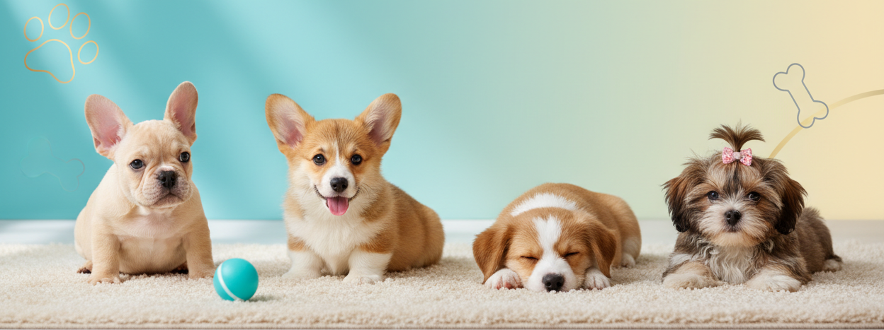 banner image with cute little dogs in color Tiffany blue and lemoncream 